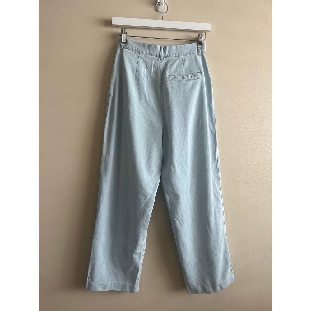 Oak + Fort Pleated Wide Leg Trouser 4 Ice Blue High Waist Cropped Minimalist